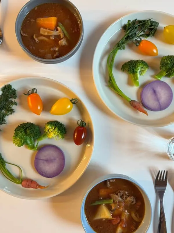 Colorful vegetable lunch plates