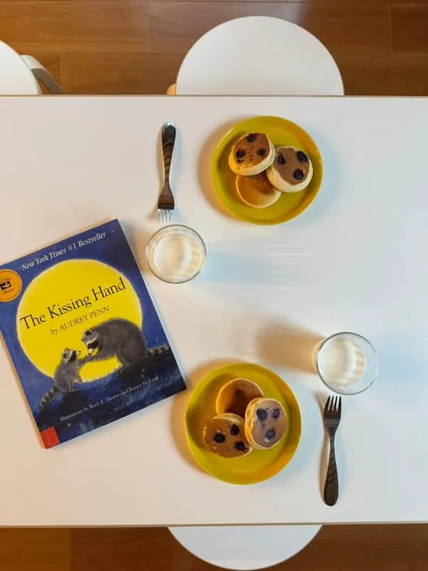 Blueberry pancakes with a picture book